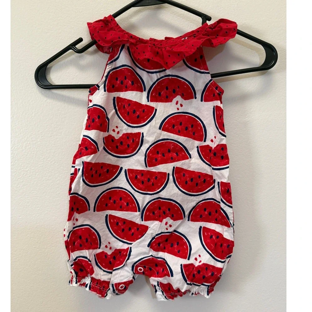 Carter's Watermelon Romper Baby Girl 18M Red White Ruffle Sleeveless - Picture 1 of 5